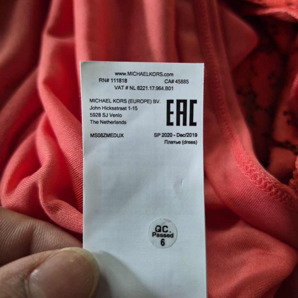 Michael Kors 3D Floral Maxi Dress Size Large Coral Orange Lined V Neck Fairy - Picture 15 of 16